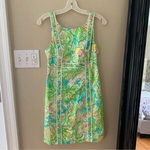 Lilly Pulitzer Fryer Elephant Ears Printed Shift Dress Green Back Zip Lined Sz 0